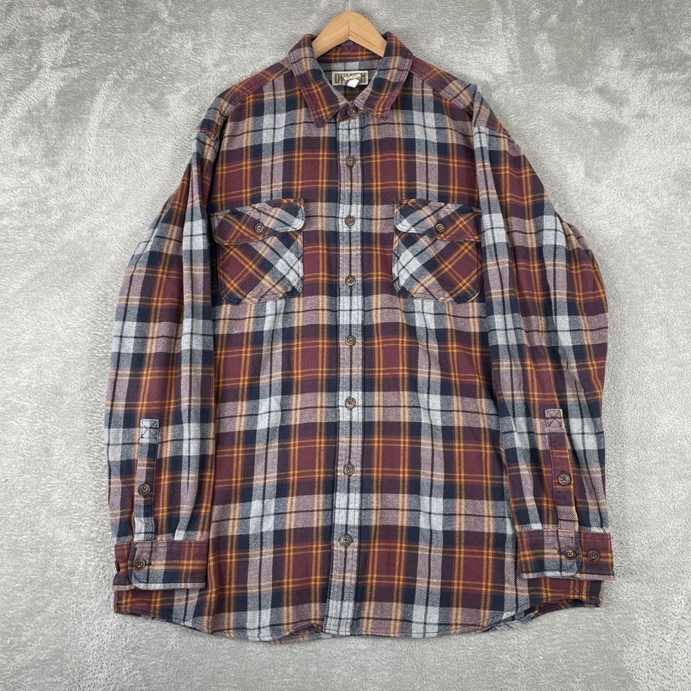 Duluth Trading Co Shirt Mens XL Tall Maroon Plaid Flannel Workwear Outdoor Fit